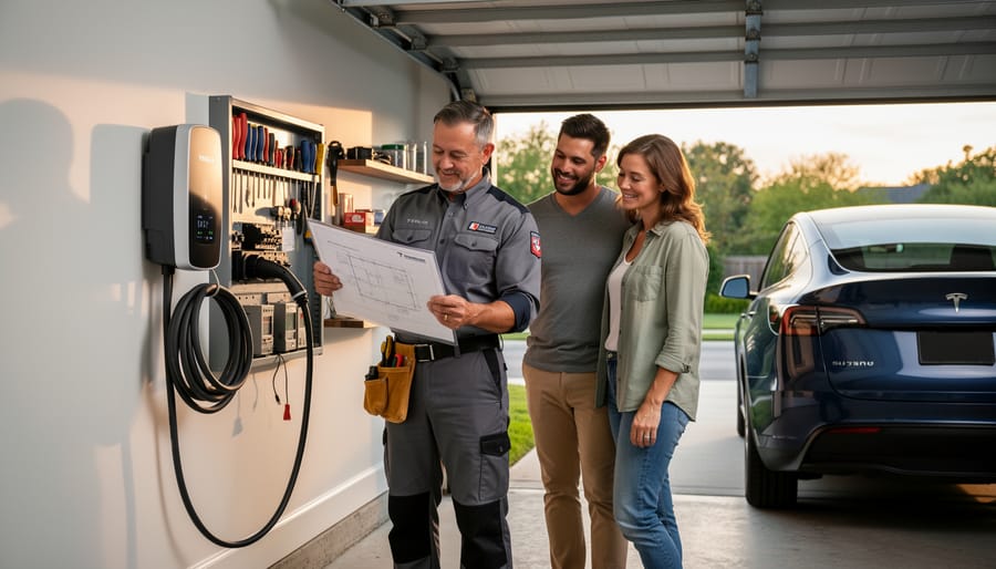 Modern EV charging station mounted on residential home exterior wall
